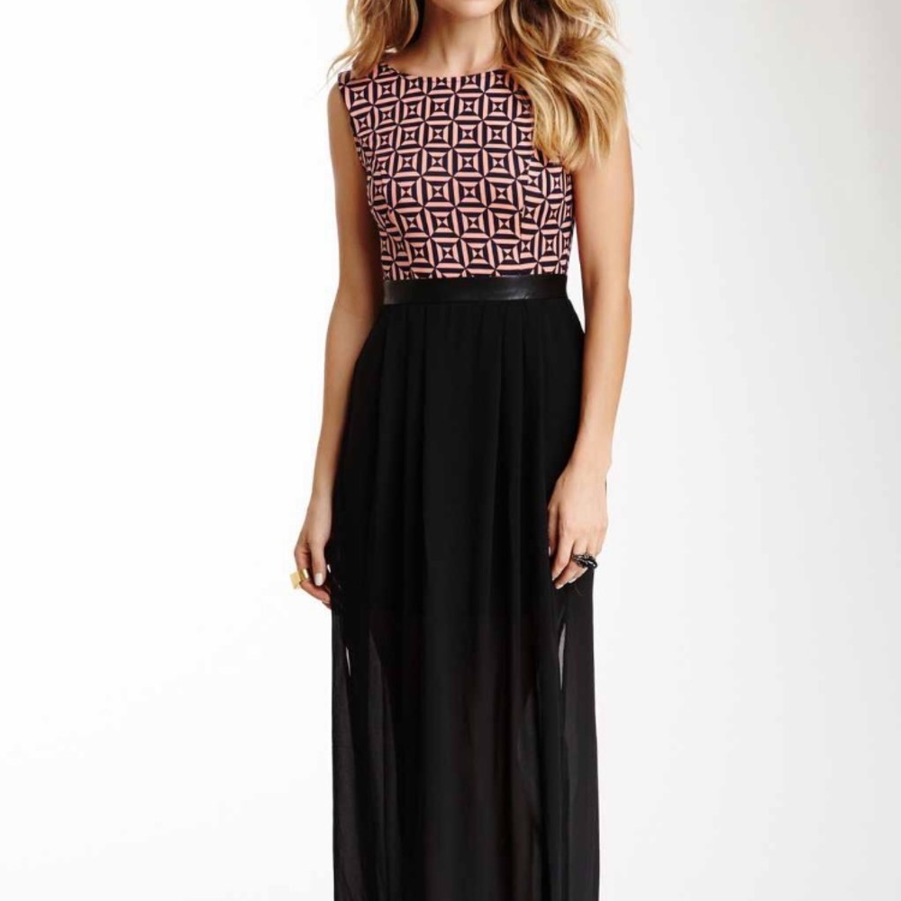 Jealous Tomato Twofer Maxi Dress in Coral/Navy